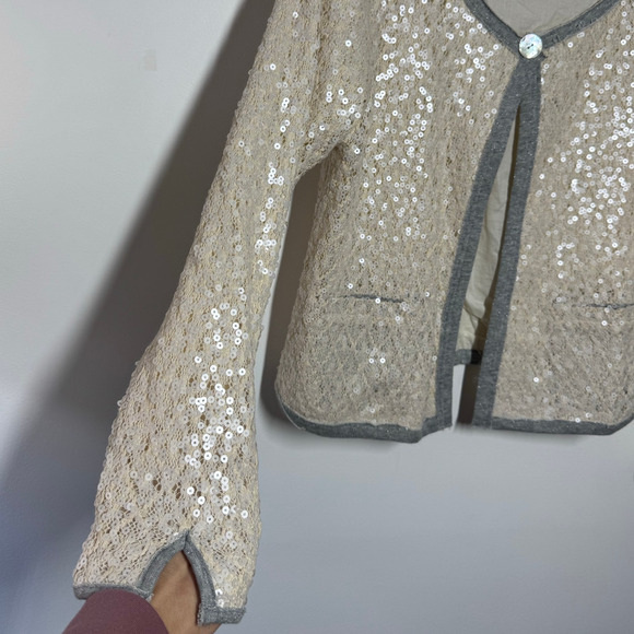 Soft Surroundings Cardigan Women XL NWOT Cream Sequin Gray Sparkle Holiday Top - Picture 9 of 9